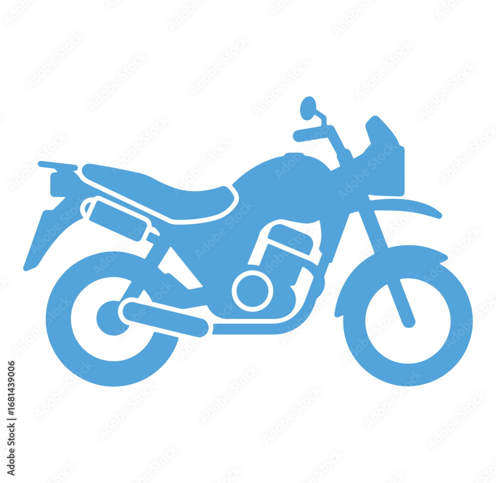 Obraz premium Blue silhouette vector illustration of a modern adventure motorcycle on white background