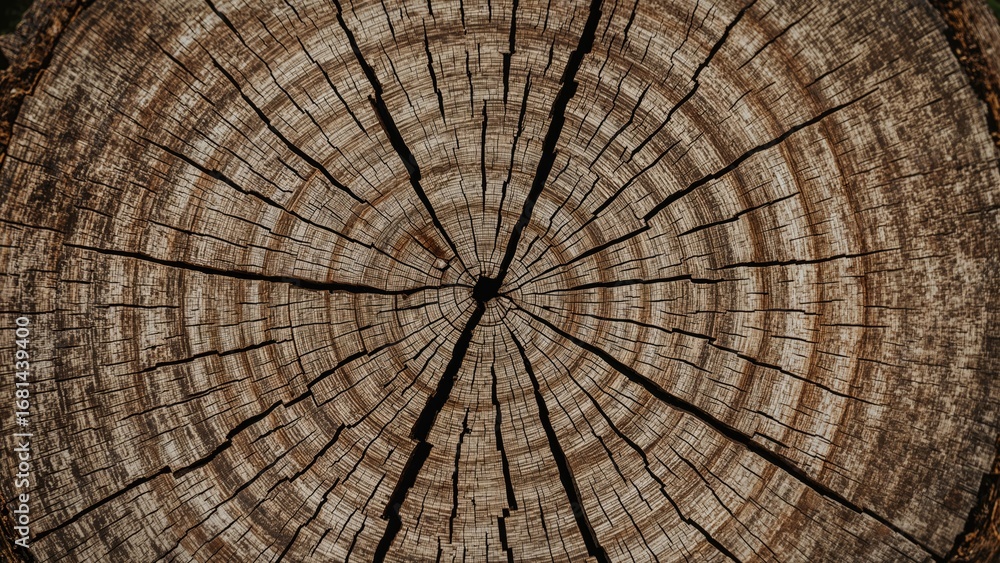 Fototapeta premium Detailed view of wooden surface with circular cracks