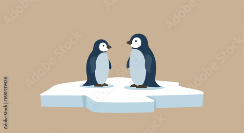 Penguins Standing Together on Iceberg in Cold Environment