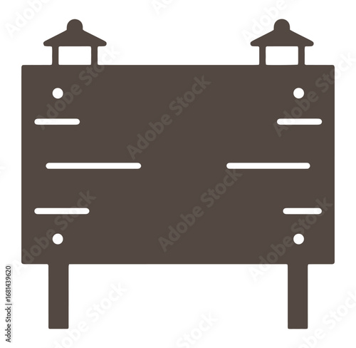 Decorative brown wooden signboard icon for advertisement information and directional purposes