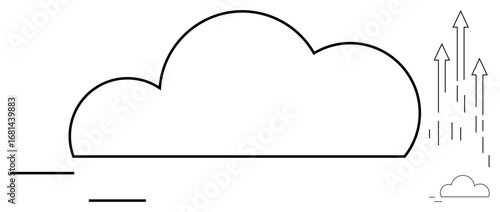Large cloud graphic with upward arrows symbolizing growth, progress, and scalability. Ideal for technology, innovation, business growth, data management, cloud services, connectivity simple flat