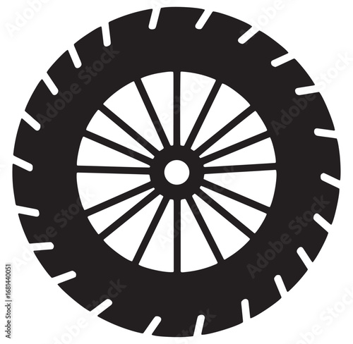 Isolated black and white tire illustration suitable for automotive projects and transportation designs