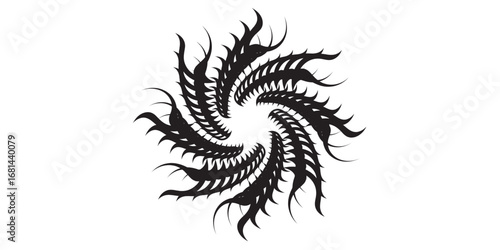 Abstract Black and White Floral Pattern with Spiked Petals.