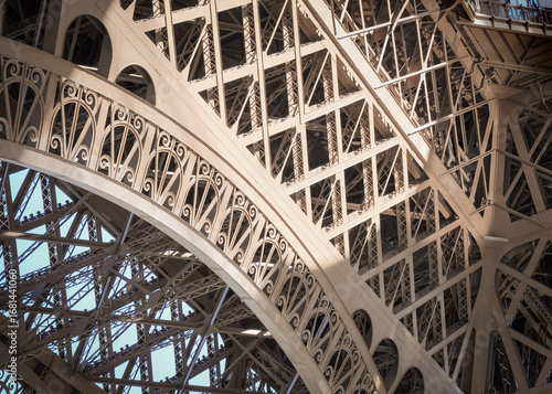 Detail of the wrought-iron work of the Eiffel Tower