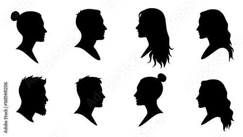 Diverse silhouettes of men and women, showcasing the profile views of individuals against a plain background. the image offers a sense of anonymity and highlights the form of the subjects.