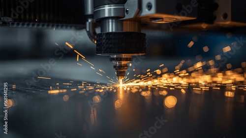Close-up Laser Cutting Machine in Action
