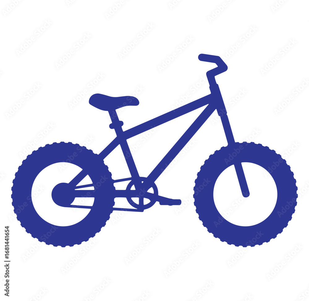 Fototapeta premium Simple blue outline illustration of a fat tire bicycle for recreational outdoor adventures