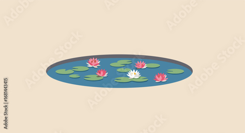 Lilies Bloom Peacefully in the Tranquil Water Garden Setting Illustration
