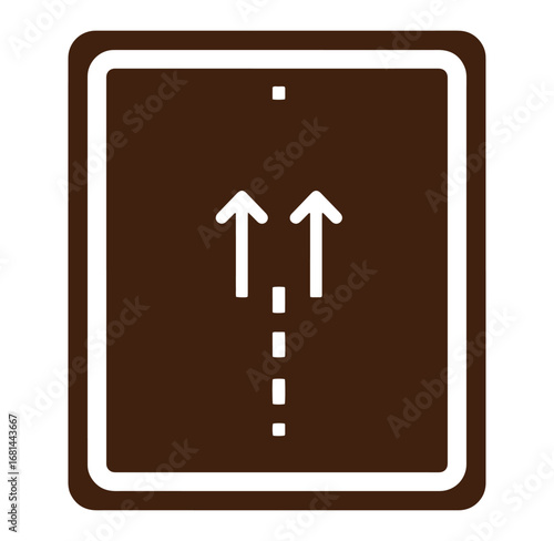 Two way road traffic sign symbol with straight ahead arrows and direction information