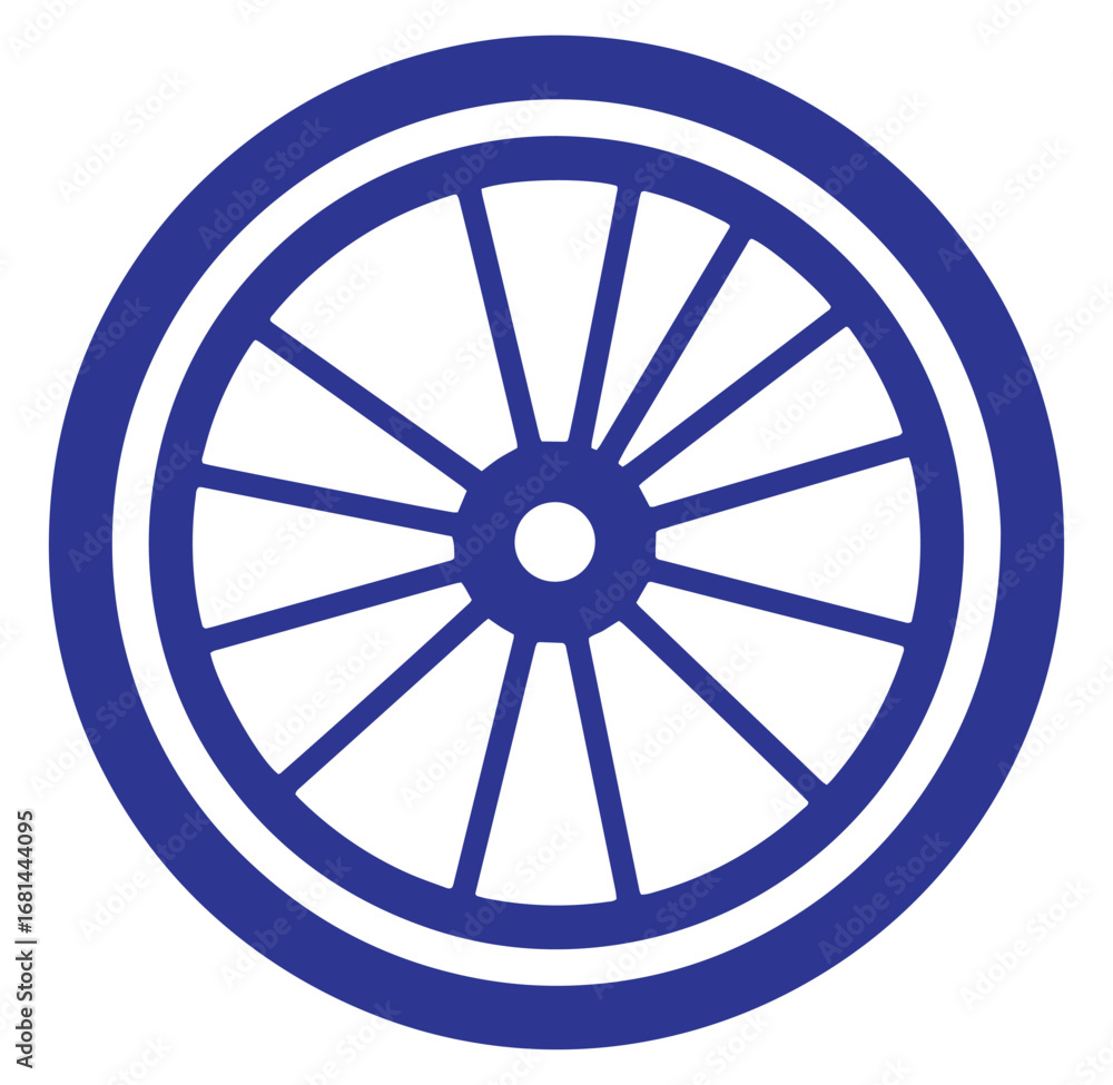 Fototapeta premium Vector illustration of a blue wagon wheel graphic isolated on a white background design