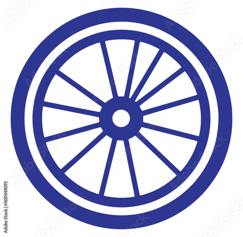 Vector illustration of a blue wagon wheel graphic isolated on a white background design