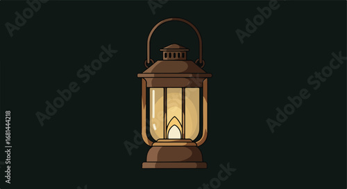 Lit Lantern Illuminates Dark Night