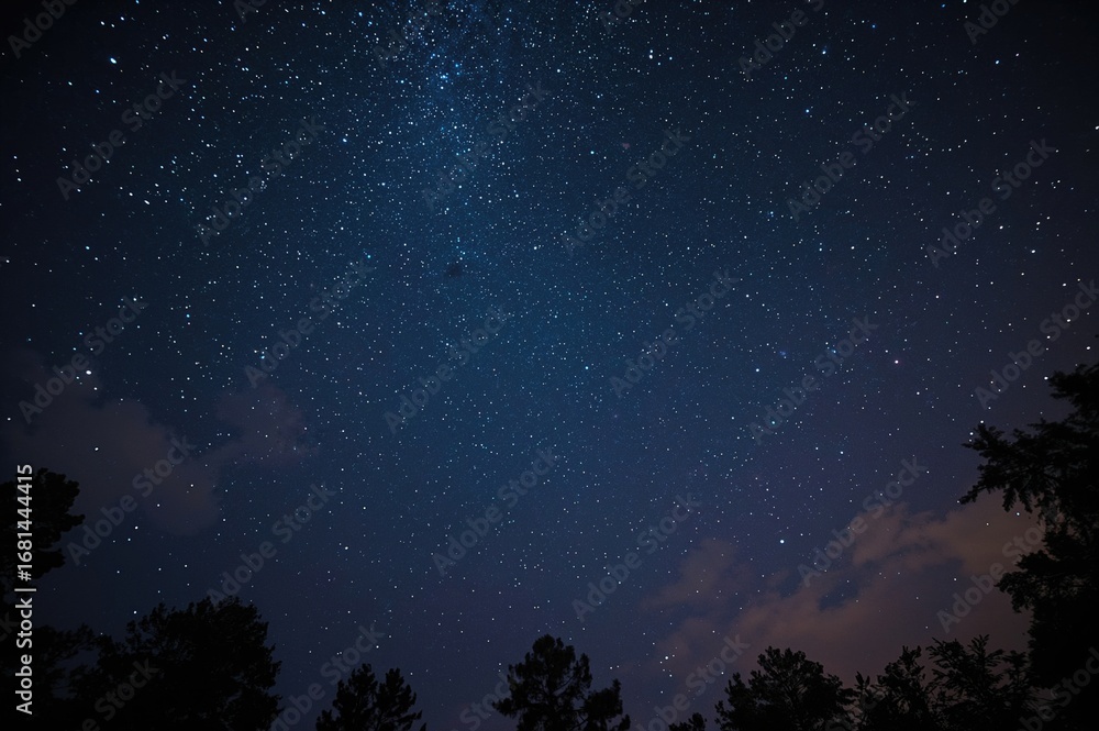 Fototapeta premium Starry sky at night framed by silhouettes of trees