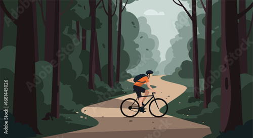 Person Cycling Down Path In The Forest