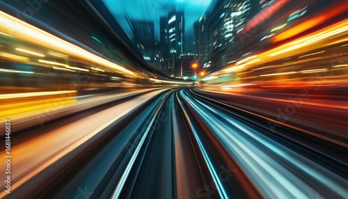 Nighttime Abstract Speed Motion Blur View From First Railway Carriage On Metro - Capturing The City In Motion.