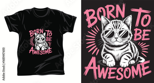 Cat graphic vector T shirt design print.