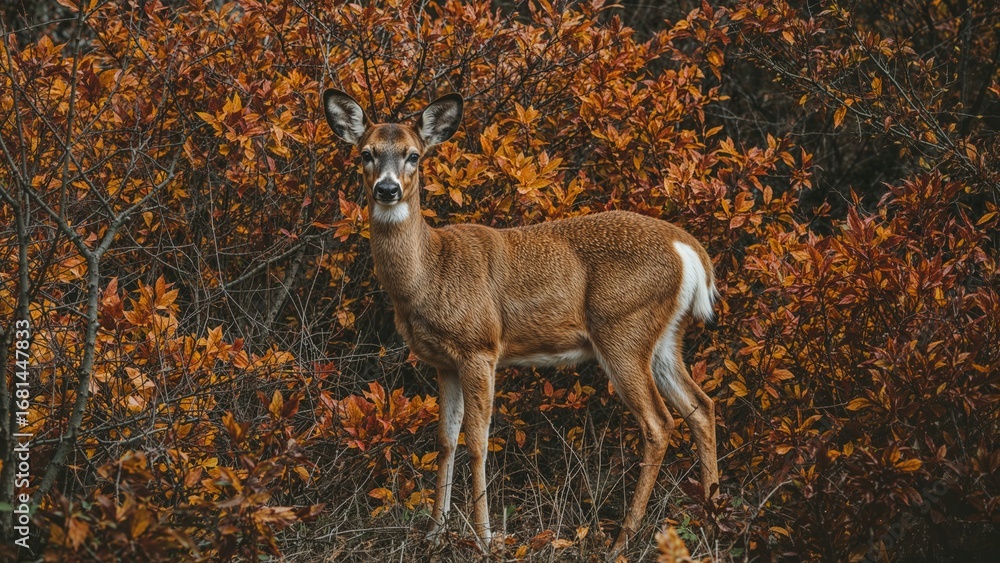 Fototapeta premium Deer with a white tail hiding in the foliage
