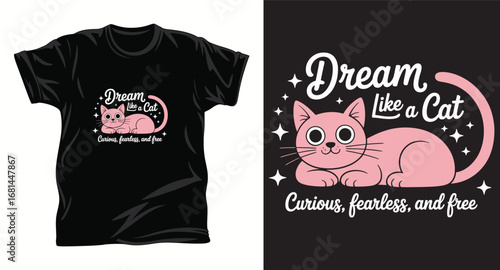Cat graphic vector T shirt design print.
