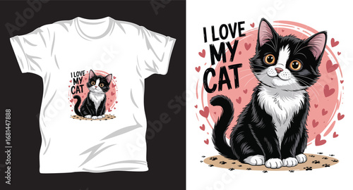 Cat graphic vector T shirt design print.