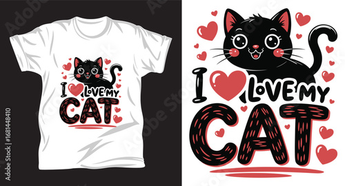 Cat graphic vector T shirt design print.