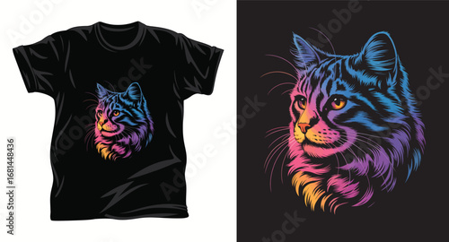 Cat graphic vector T shirt design print.