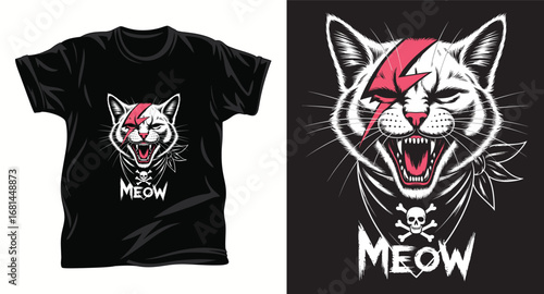 Cat graphic vector T shirt design print.