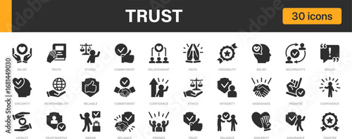 Trust icon collection. Honesty, Sincerity, Promise Friends icons set.
