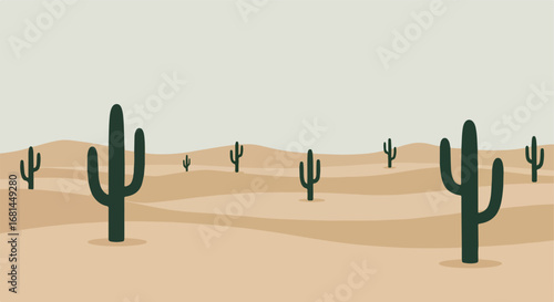 Cacti Grow in Desert Landscape
