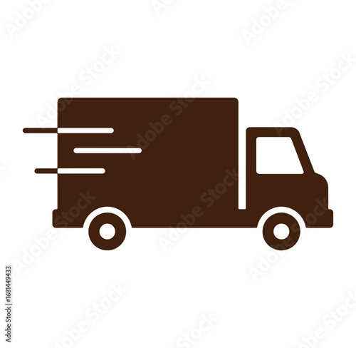 Brown delivery truck icon representing fast shipping and worldwide logistics service