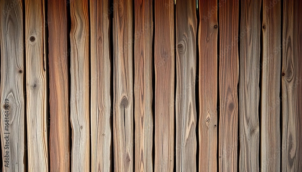 Fototapeta premium Vertical, rustic wood planks form a textured background, wooden background, parallel lines