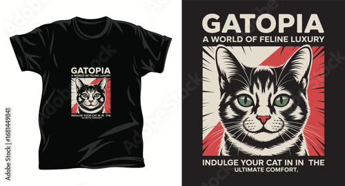 Cat graphic vector T shirt design print.