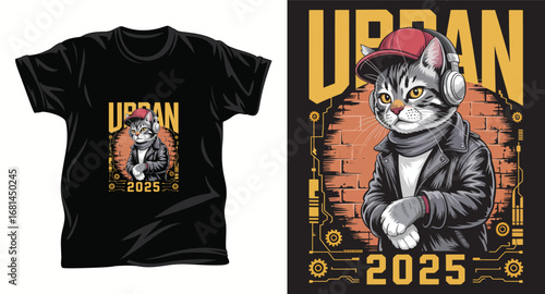 Cat graphic vector T shirt design print.