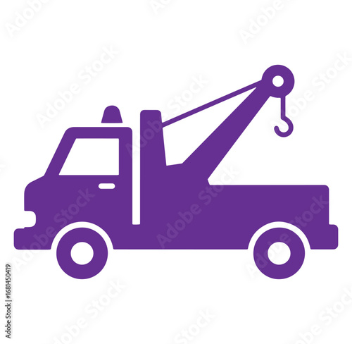 Purple silhouette illustration of a tow truck vehicle ready to assist in emergencies