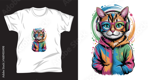 Cat graphic vector T shirt design print.