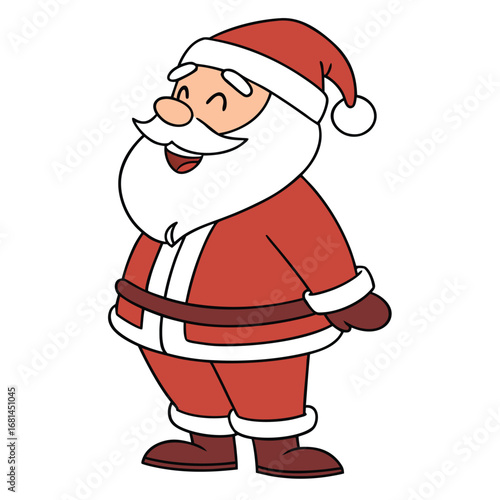 Cheerful Cartoon Santa Claus Standing With Hands Behind Back Christmas holiday