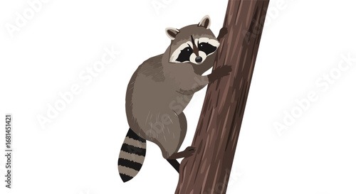 Raccoon Climbing Up A Tree Trunk In the Forest