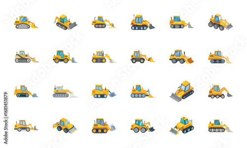Construction and Building Icons Set – Architecture Tools, Engineering Equipment, Construction Site, Crane, Safety Helmet, Concrete Mixer, Bulldozer, Power Drill, Saw, Hammer, Ruler, Paint Roller, Wood