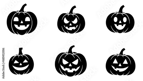 Spooky jack-o'-lanterns with menacing, wide-eyed expressions ready for Halloween. vector illustration