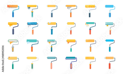 Construction and Building Icons Set – Architecture Tools, Engineering Equipment, Construction Site, Crane, Safety Helmet, Concrete Mixer, Bulldozer, Power Drill, Saw, Hammer, Ruler, Paint Roller, Wood