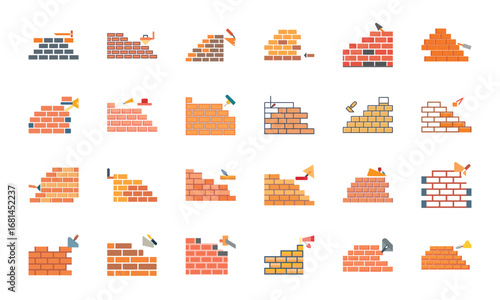 Construction and Building Icons Set – Architecture Tools, Engineering Equipment, Construction Site, Crane, Safety Helmet, Concrete Mixer, Bulldozer, Power Drill, Saw, Hammer, Ruler, Paint Roller, Wood