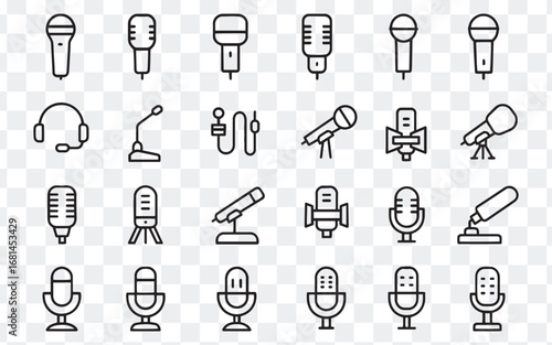 Line Art Microphone Icon collection set