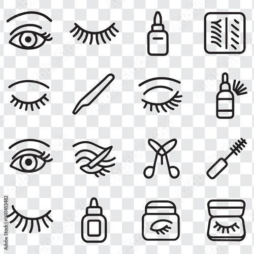 Eyelash Extension and Eye Beauty Line Icons Set