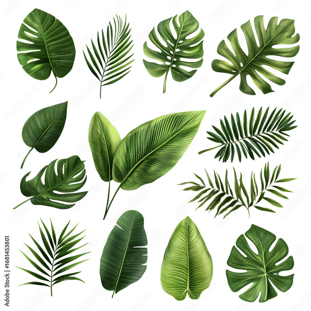 Obraz premium Exotic Tropical Leaf Decor Isolated Collection on White Background