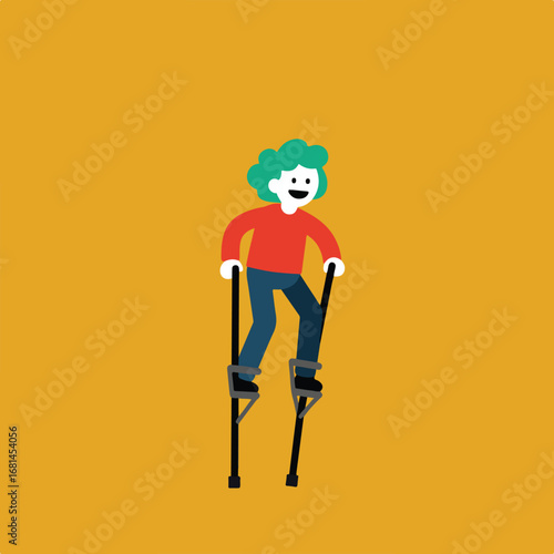 Figure Walking on Stilts in Golden Background