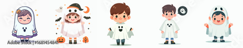 vector of a children wearing a halloween ghost costume