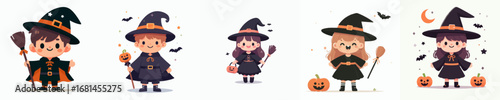 vector of a children wearing a halloween witch costume