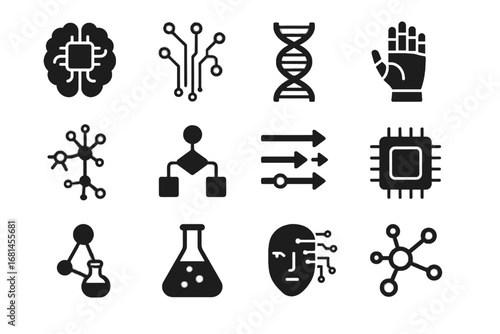 Connection ai face code vector pattern icon algorithm circuit neuron flow set