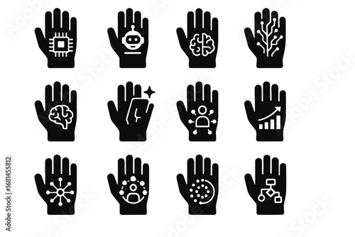 Neural interactive learning innovation automated glove ai cyber assistant icon vector icons