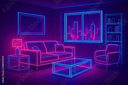 Neon Metropolis Future Living Room
