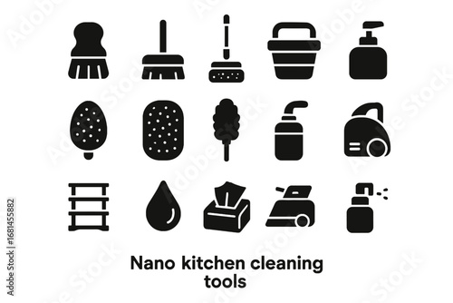 Nano retractable kitchen tools spill vector collapsible soap brush foldable compact icon